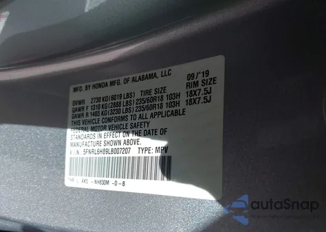 2020 Honda Odyssey Touring from USA, damaged, VIN 5FNRL6H89LB007207